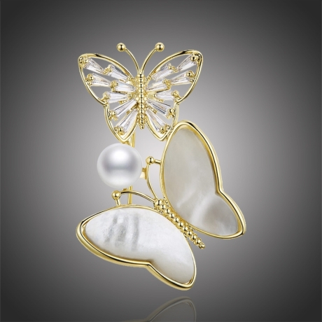 Brož s perlou a krystaly Katie - motýl