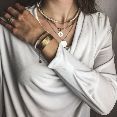 Perlový náhrdelník Ava Gold - chirurgická ocel, sladkovodní perla