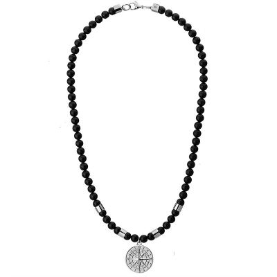 Pánský korálkový náhrdelník Diego - přírodní onyx, větrná růžice