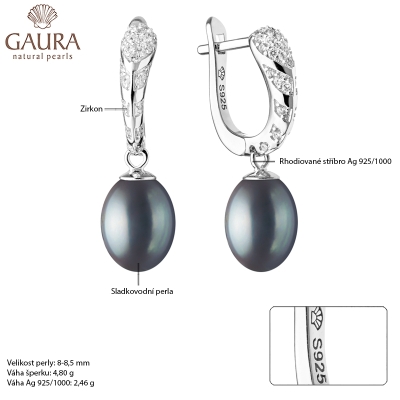 Stříbrné náušnice s perlou a zirkony Lucy Black, stříbro 925/1000