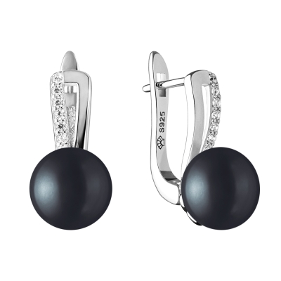 Stříbrné náušnice s perlou a zirkony Jade Black, stříbro 925/1000