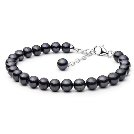 Perlový náramek Sebastian - černá řiční perla, stříbro 925/1000