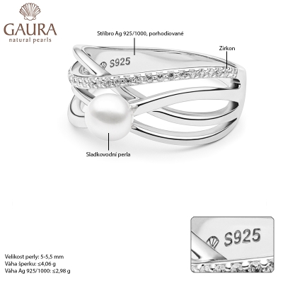 Stříbrný prsten s bílou 5-5,5 mm perlou Bety, stříbro 925/1000