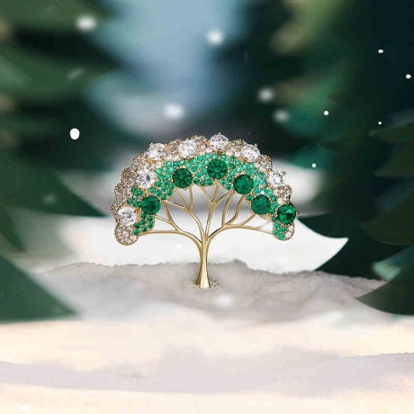 Vánoční brož se zirkony Zasněžený strom