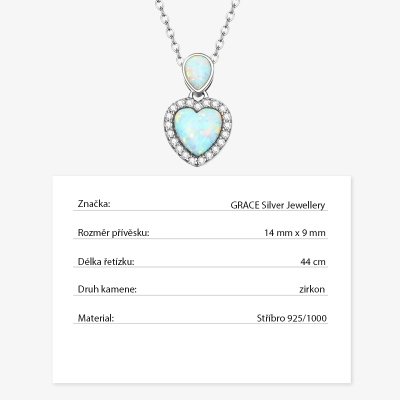 Stříbrný náhrdelník s modrým opálem Lidia - stříbro 925/1000, srdce
