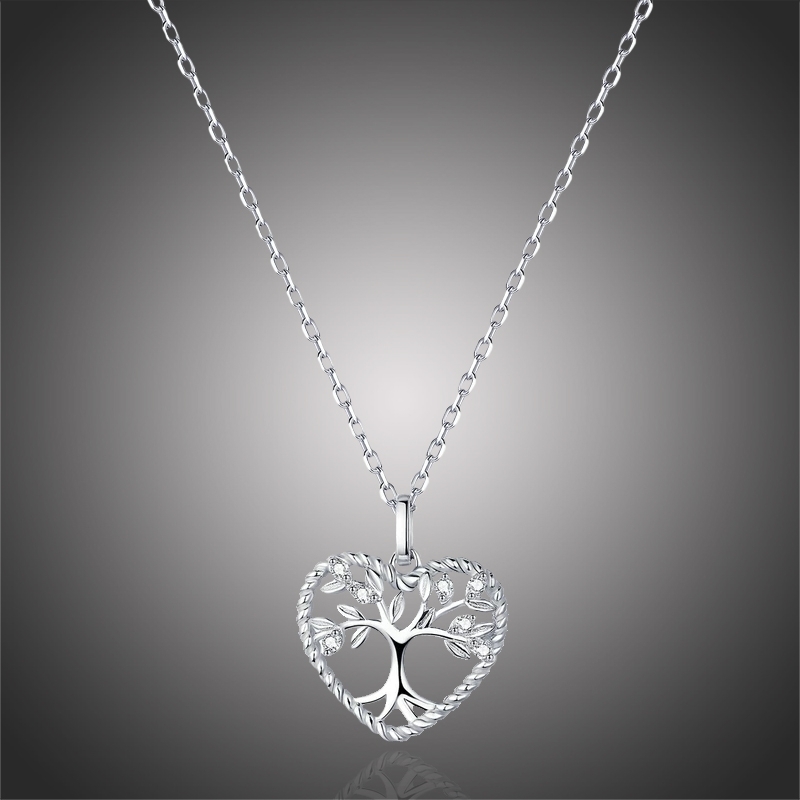 Stříbrný náhrdelník se zirkony Strom života - stříbro 925/1000, srdce