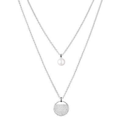 Stříbrný náhrdelník s perlou a zirkony Enrica - říční perla, stříbro 925/1000