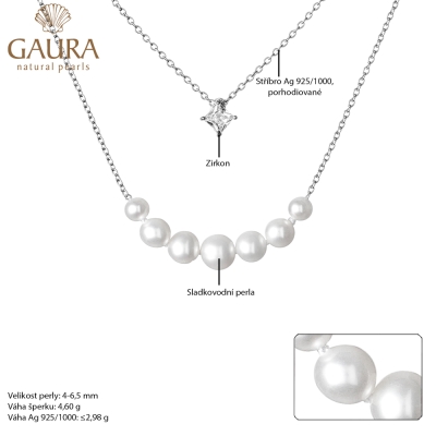 Perlový náhrdelník se zirkonem Carla - stříbro 925/1000, říční perla, zirkon
