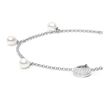 Stříbrný náramek s perlou a zirkony Enrica - stříbro 925/1000, říční perla
