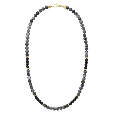 Pánský korálkový náhrdelník Alex - 6 mm přírodní šedý labradorit