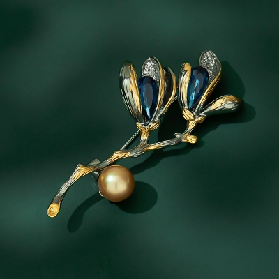 Brož Swarovski Elements Amalia - tulipán, perla, zirkon
