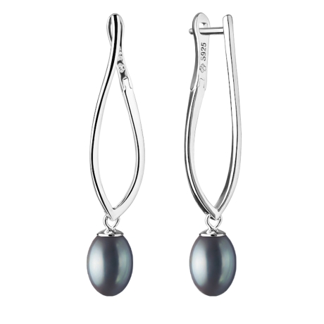 Stříbrné náušnice s černou 6.5-7 mm perlou Marilú, stříbro 925/1000