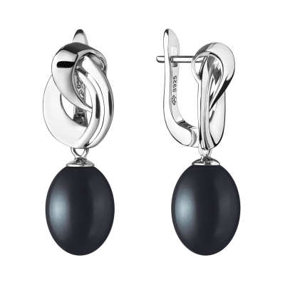 Stříbrné náušnice s černou 9-9.5 mm perlou Desireé, stříbro 925/1000