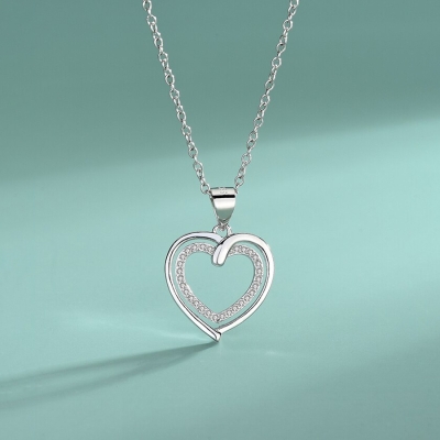Stříbrný náhrdelník se zirkony Dvojité srdce - stříbro 925/1000,srdce