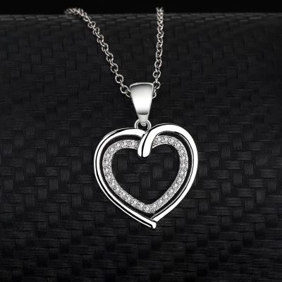 Stříbrný náhrdelník se zirkony Dvojité srdce - stříbro 925/1000,srdce