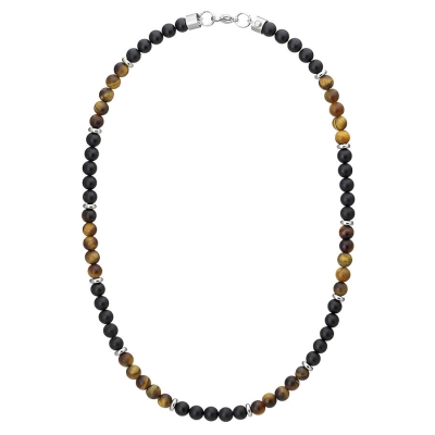 Pánský korálkový náhrdelník Joel - 6 mm Tygří oko a černý Onyx