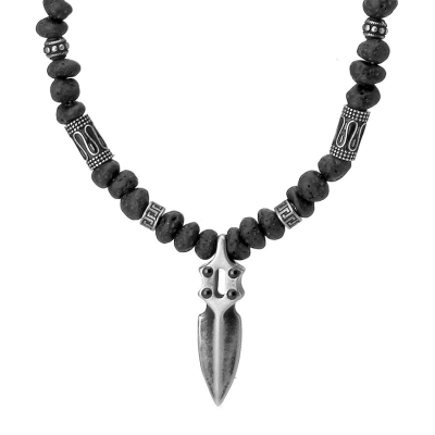 Exkluzivní pánský korálkový náhrdelník Quentin - lávový kámen, vintage