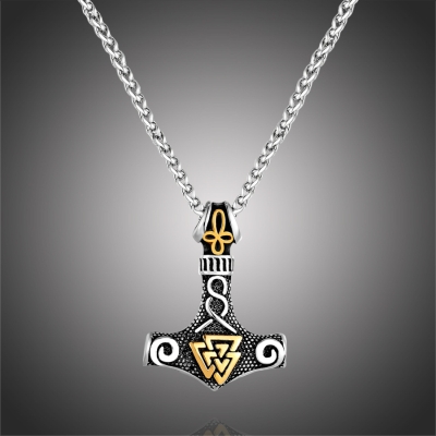 Pánský náhrdelník Thórovo kladivo - MJOLNIR a symbol Valknut