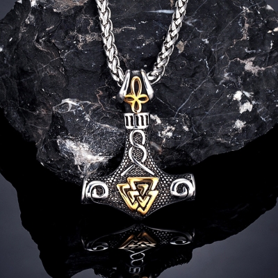 Pánský náhrdelník Thórovo kladivo - MJOLNIR a symbol Valknut