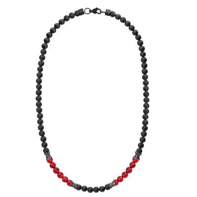 Pánský korálkový náhrdelník Luis - 6 mm přírodní onyx a korál