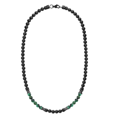 Pánský korálkový náhrdelník Luca - 6 mm přírodní onyx a tygří oko