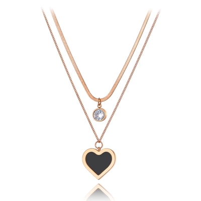 Ocelový dvojitý náhrdelník Madeleine Gold - ocel, zirkon, srdce