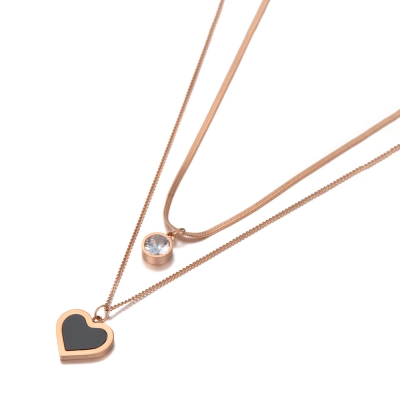 Ocelový dvojitý náhrdelník Madeleine Gold - ocel, zirkon, srdce