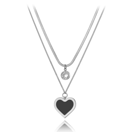 Ocelový dvojitý náhrdelník Madeleine - chirurgická ocel, zirkon, srdce