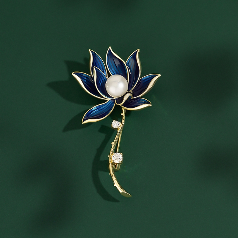 Brož s perlou a zirkony Elisea - květina