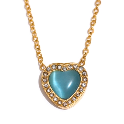Ocelový náhrdelník s opálem Eduarda - chirurgická ocel, srdce