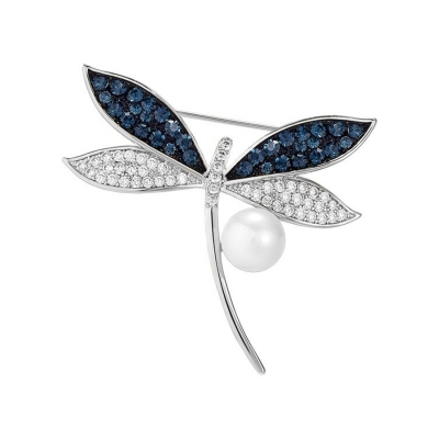 Luxusní brož s perlou a zirkony Noema - vážka