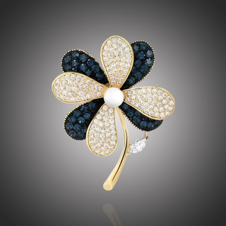 Luxusní brož se zirkony a perlou Lisa Gold - květina