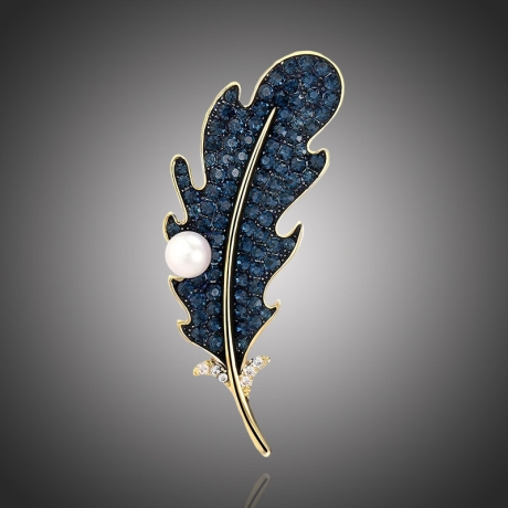 Luxusní brož se zirkony a perlou Estrella Gold - pírko