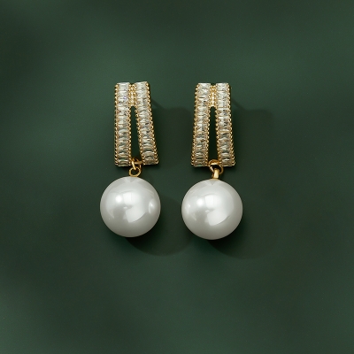 Náušnice s perlou a zirkony Catarina Gold