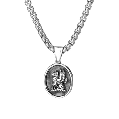 Ocelový pánský náhrdelník s medailonem s bájným Gryfem