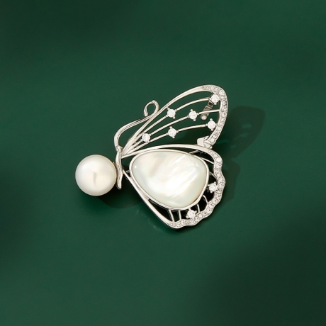 Brož s perlou a zirkony Florencia - motýl