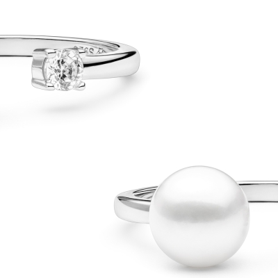 Stříbrný prsten s pravou bílou perlou Carla, stříbro 925/1000
