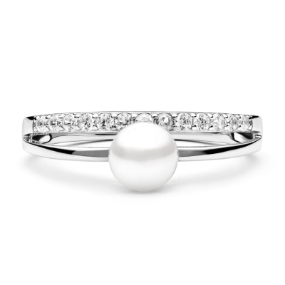 Stříbrný prsten s pravou bílou perlou Brigitte, stříbro 925/1000