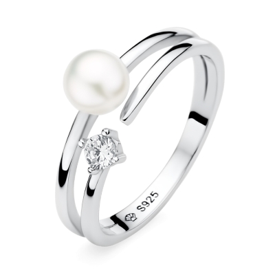 Stříbrný prsten s pravou bílou perlou Brita, stříbro 925/1000