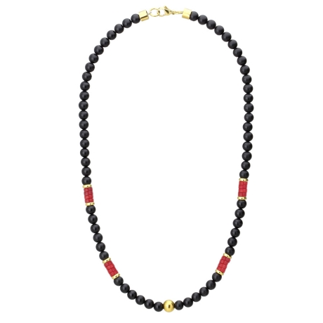 Pánský korálkový náhrdelník Henri - 6 mm černý onyx a pravý korál