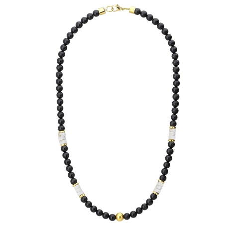 Pánský korálkový náhrdelník Vicente - 6 mm černý onyx a bílý tyrkys