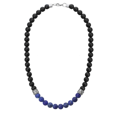 Pánský korálkový náhrdelník Marco - 8 mm černý onyx a lapis lazuli