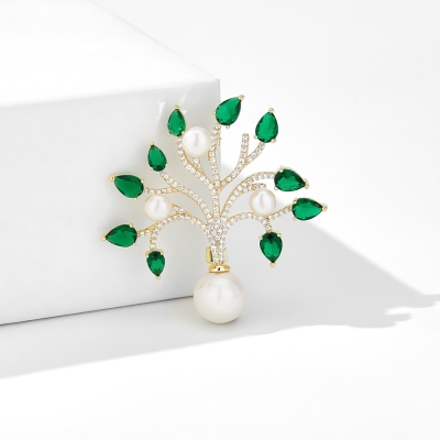 Luxusní brož s perlou a zirkony Strom života