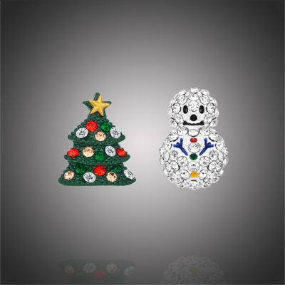 Vánoční náušnice se zirkony Sněhulák a vánoční stromeček