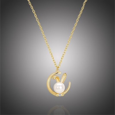 Stříbrný náhrdelník s pravou perlou Velikonoční zajíc, stříbro 925/1000