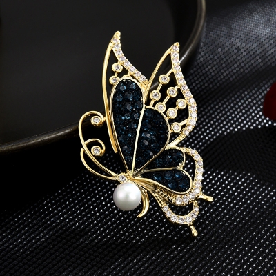 Luxusní brož s perlou a zirkony Raula Gold - motýl