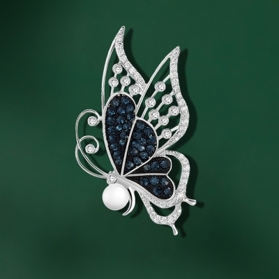 Luxusní brož s perlou a zirkony Raula - motýl