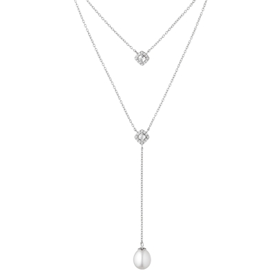 Stříbrný náhrdelník se sladkovodní perlou a zirkony - stříbro 925/1000