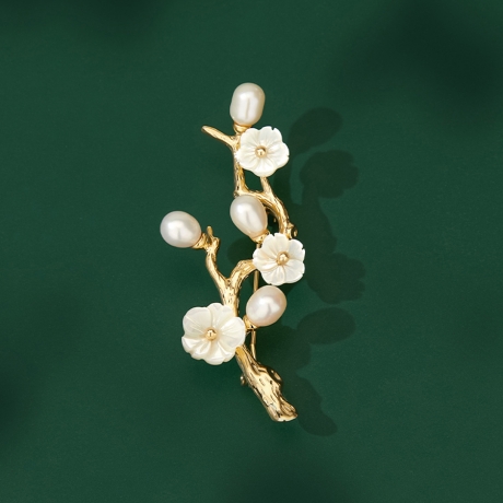 Brož s říčními perlami Chiarina - větvička