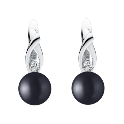 Stříbrné náušnice s černou 8-8.5 mm perlou Estrella, stříbro 925/1000